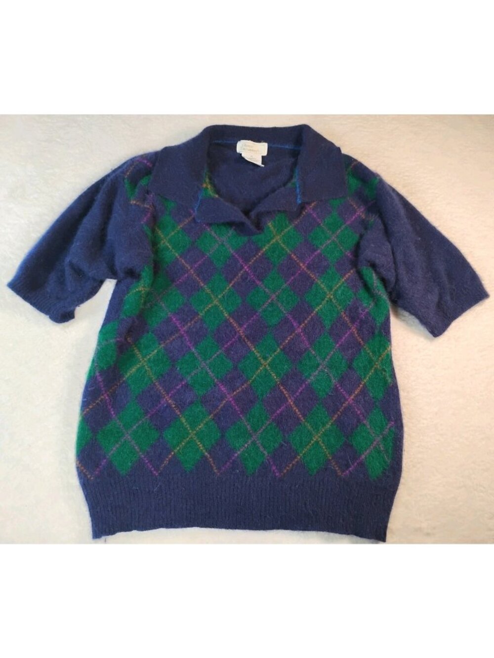 Vtg Womens Lambswool Angora Argyle Sweater Soft Preppy Academia Size M